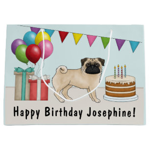 Sacola Para Presentes Grande Fawn Pug Cachorro de Desenho Animado Fofo Aniversá