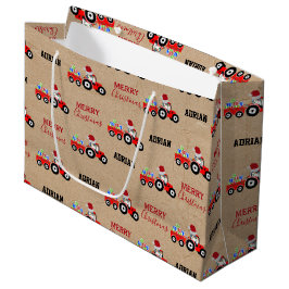 Sacola Para Presentes Grande Fazenda de Trator de Natal Vermelho Nome Personali