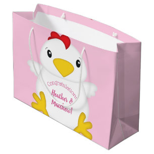 Sacola Para Presentes Grande Fazenda rosa Chá de fraldas de frango