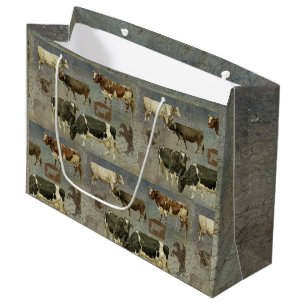 Sacola Para Presentes Grande Fazenda Rustic Blue Cow Wooden Padrão Masculino Pa