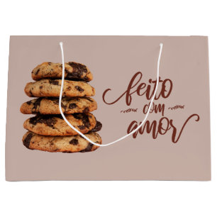 Sacola Para Presentes Grande Feito com amor, biscoitos feitos com amor