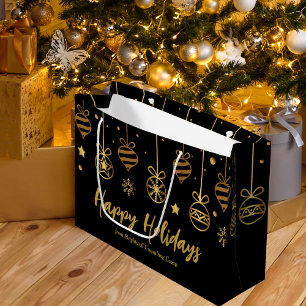 Sacola Para Presentes Grande Felicidades Elegantes Natal Preto Dourado Negócios