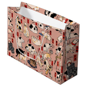 Sacola Para Presentes Grande felinos japoneses gatinho Ukiyo-e engraçado