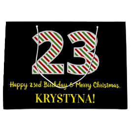 Sacola Para Presentes Grande Feliz 23º Aniversário e Feliz Natal, Nome Personal