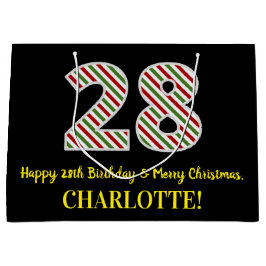 Sacola Para Presentes Grande Feliz 28º aniversário e Feliz Natal, Nome Personal