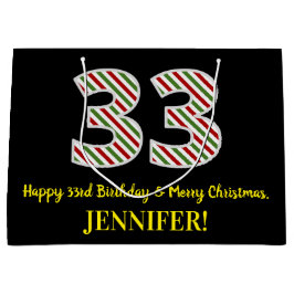 Sacola Para Presentes Grande Feliz 33º Aniversário e Feliz Natal, Nome Personal
