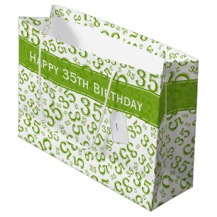Sacola Para Presentes Grande Feliz 35º aniversário Número Padrão Verde/Branco