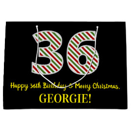 Sacola Para Presentes Grande Feliz 36º aniversário e Feliz Natal, Nome Personal