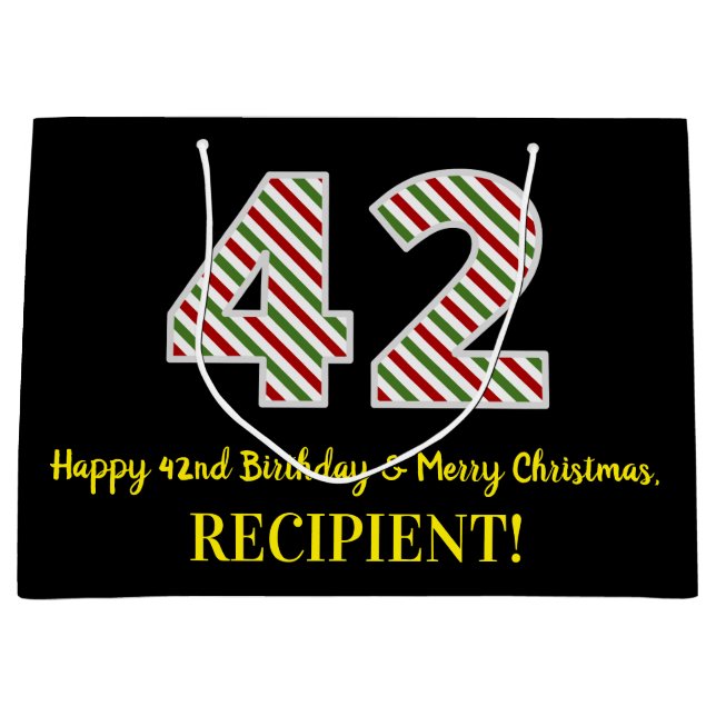 Sacola Para Presentes Grande Feliz 42º Aniversário e Feliz Natal, Nome Personal (Frente)