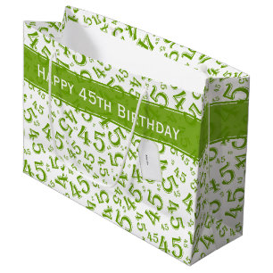 Sacola Para Presentes Grande Feliz 45º aniversário Número Padrão Verde/Branco