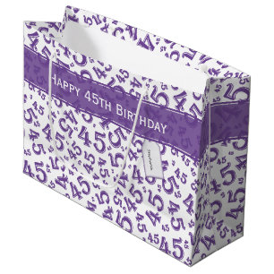 Sacola Para Presentes Grande Feliz 45º aniversário Padrão Roxo/Branco