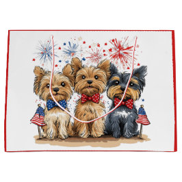 Sacola Para Presentes Grande Feliz 4 De Julho Yorkshire Terrier Dogs