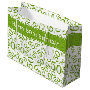 Sacola Para Presentes Grande Feliz 50º aniversário Número Padrão Verde/Branco