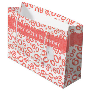 Sacola Para Presentes Grande Feliz 60º aniversário Número Padrão Coral/Branco