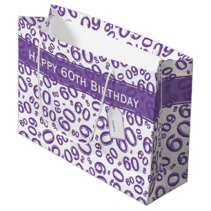 Sacola Para Presentes Grande Feliz 60º aniversário Padrão Roxo/Branco