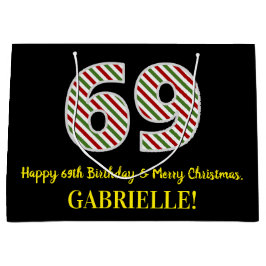 Sacola Para Presentes Grande Feliz 69º aniversário e Feliz Natal, Nome Personal