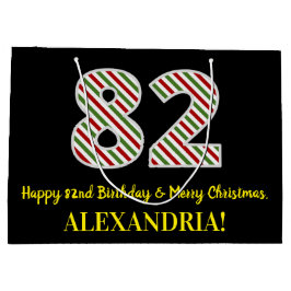 Sacola Para Presentes Grande Feliz 82º Aniversário e Feliz Natal, Nome Personal