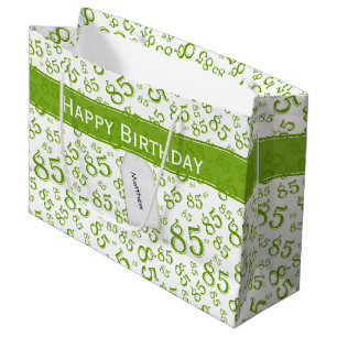 Sacola Para Presentes Grande Feliz 85º aniversário Número Padrão Verde/Branco