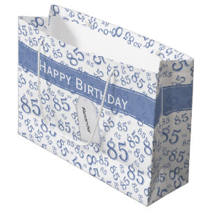 Sacola Para Presentes Grande Feliz 85º aniversário Padrão Azul/Branco