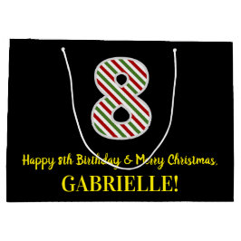 Sacola Para Presentes Grande Feliz 8 de aniversário e feliz Natal, nome persona