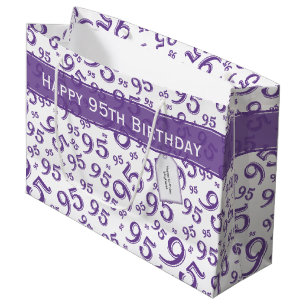 Sacola Para Presentes Grande Feliz 95.º aniversário Padrão Roxo