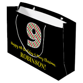 Sacola Para Presentes Grande Feliz 9.º Aniversário e Feliz Natal, Nome Personal