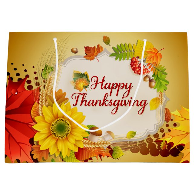 Sacola Para Presentes Grande Feliz Ação de Graças 13A Opções (Frente)