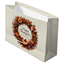 Sacola Para Presentes Grande Feliz Ação de Graças, Autumn Leaves Wreath Company