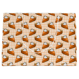 Sacola Para Presentes Grande Feliz Ação de Graças Pumpkin Pie Orange Gingham