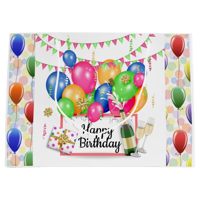 Sacola Para Presentes Grande Feliz aniversário (Frente)