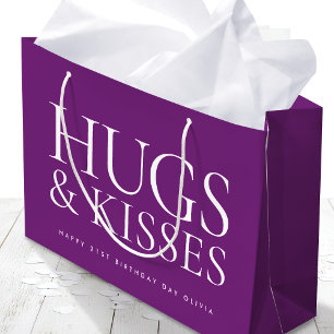 Sacola Para Presentes Grande Feliz Aniversário Abraços e Beijos Roxo