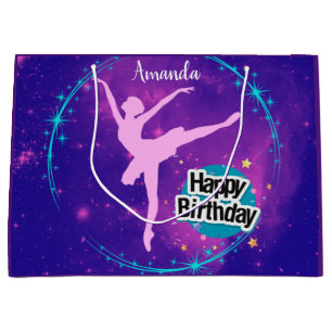 Sacola Para Presentes Grande Feliz Aniversário Ballerina Galaxy Personalizado