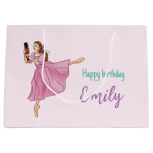 Sacola Para Presentes Grande Feliz Aniversário - Ballerina Nutcracker com Nome