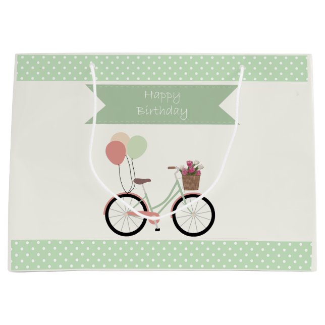 Sacola Para Presentes Grande Feliz Aniversário bicicleta (Frente)