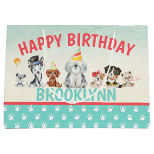 Sacola Para Presentes Grande Feliz aniversário, Cão-Pupado