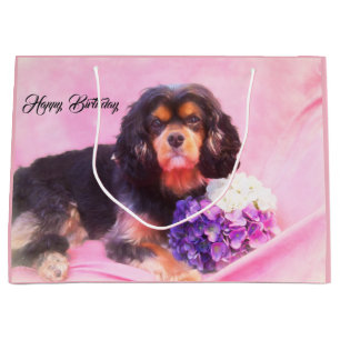 Sacola Para Presentes Grande Feliz aniversário Cavalier King Charles Spaniel
