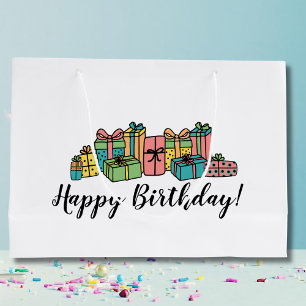 Sacola Para Presentes Grande Feliz Aniversário Colorido