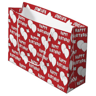 Sacola Para Presentes Grande Feliz Aniversário Com Balões De Fundo Vermelho