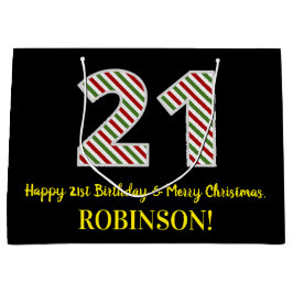 Sacola Para Presentes Grande Feliz aniversário de 21 anos e Feliz Natal, Nome P