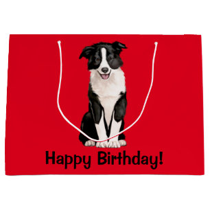 Sacola Para Presentes Grande Feliz aniversario de border collie