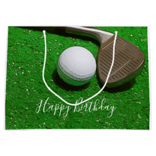 Sacola Para Presentes Grande Feliz aniversário de golfe com bola de golfe e cu