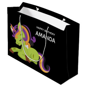 Sacola Para Presentes Grande Feliz aniversário do Frankenstein Unicorn no Dia