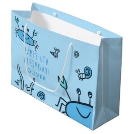 Sacola Para Presentes Grande Feliz Aniversário do Menino do Caranguejo Azul