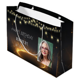 Sacola Para Presentes Grande Feliz Aniversário do Partido Negro Elegante Chic M