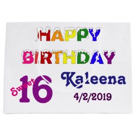 Sacola Para Presentes Grande Feliz aniversário, doce 16