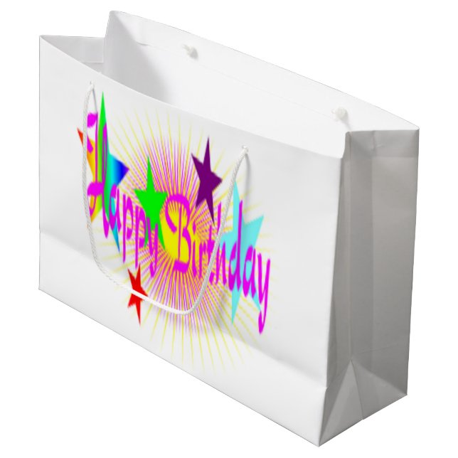 SACOLA PARA PRESENTES GRANDE "FELIZ ANIVERSÁRIO" ESTRELAS (Frente inclinada)