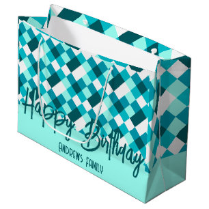 Sacola Para Presentes Grande Feliz Aniversário Família Turquesa Grande Saco-Pre