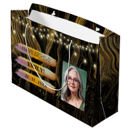 Sacola Para Presentes Grande Feliz aniversário Foto Elegante Black White Party