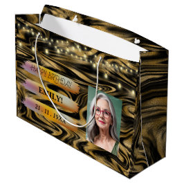 Sacola Para Presentes Grande Feliz aniversário Foto Elegante Black White Party