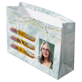 Sacola Para Presentes Grande Feliz aniversário Foto Elegante Black White Party